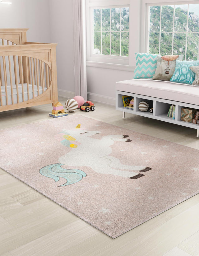 Pink 5' 3 x 8' Whimsy Kids Rectangle Area Rug for Baby Nursery, Toddler Playroom, Bedrooms Playful Fun Design Easy Clean Carpet for Sale at Rug Engine