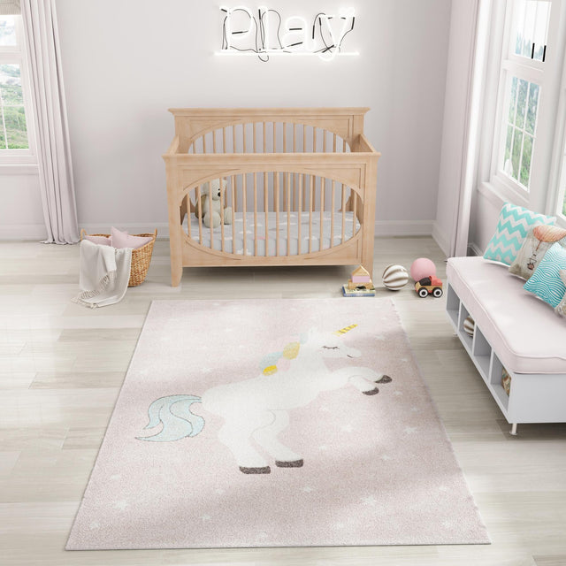 Pink 2' 2 x 2' 11 Whimsy Kids Rectangle Area Rug for Baby Nursery, Toddler Playroom, Bedrooms