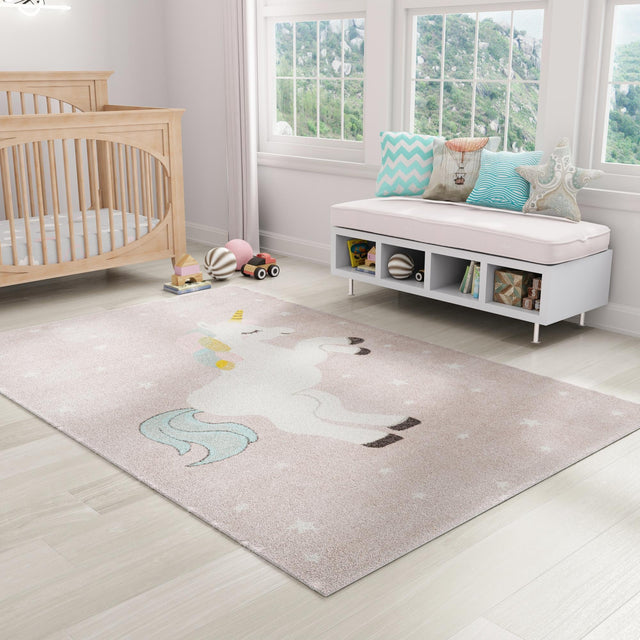 Pink 2' 2 x 2' 11 Whimsy Kids Rectangle Area Rug for Baby Nursery, Toddler Playroom, Bedrooms