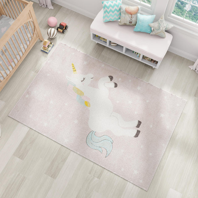 Pink 2' 2 x 2' 11 Whimsy Kids Rectangle Area Rug for Baby Nursery, Toddler Playroom, Bedrooms