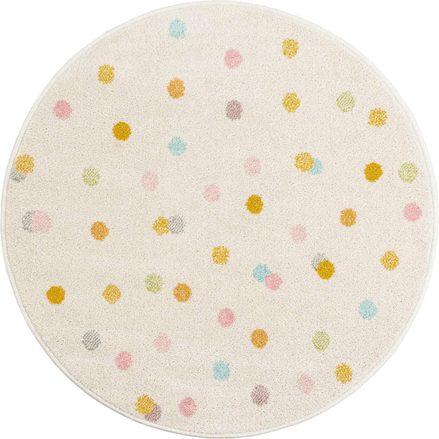 Ivory 3' 3 x 3' 3 Whimsy Kids Round Area Rug for Baby Nursery, Toddler Playroom, Bedrooms Playful Fun Design Easy Clean Carpet for Sale at Rug Engine