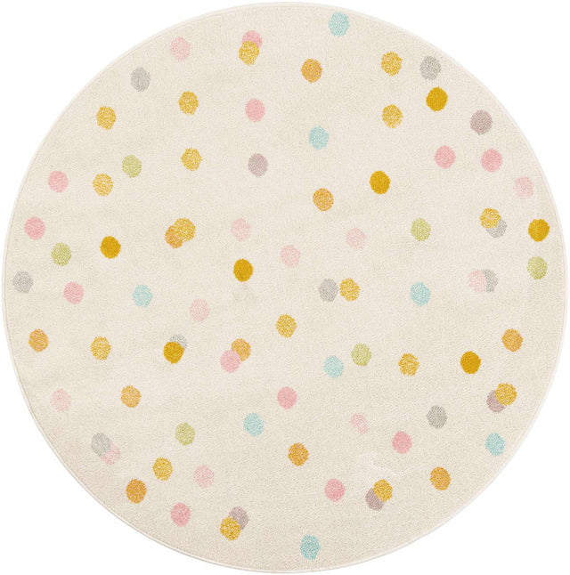 Ivory 5' 3 x 5' 3 Whimsy Kids Round Area Rug for Baby Nursery, Toddler Playroom, Bedrooms