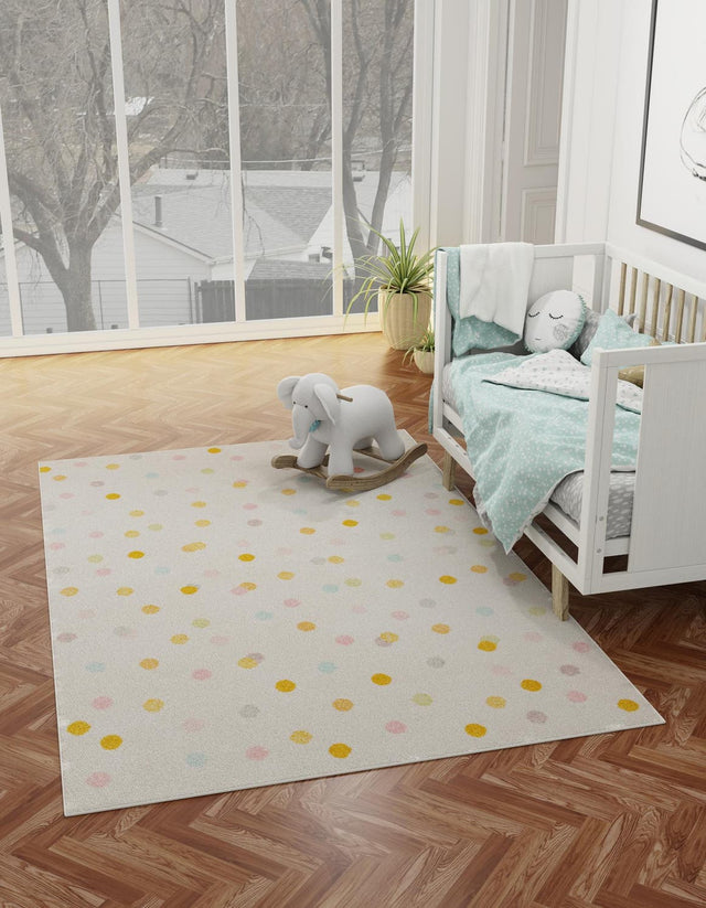 Ivory 3' 11 x 5' 11 Whimsy Kids Rectangle Area Rug for Baby Nursery, Toddler Playroom, Bedrooms