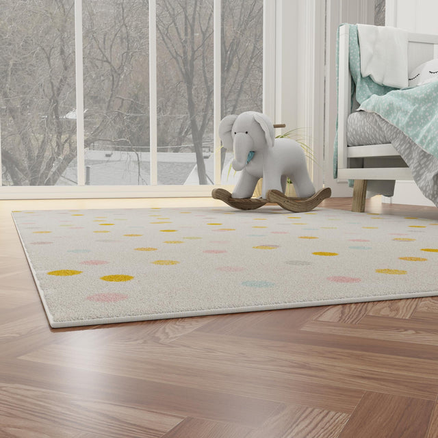 Ivory 3' 11 x 5' 11 Whimsy Kids Rectangle Area Rug for Baby Nursery, Toddler Playroom, Bedrooms