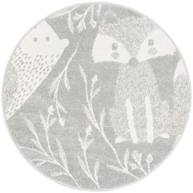 Gray 3' 3 x 3' 3 Whimsy Kids Round Area Rug for Baby Nursery, Toddler Playroom, Bedrooms Playful Fun Design Easy Clean Carpet for Sale at Rug Engine