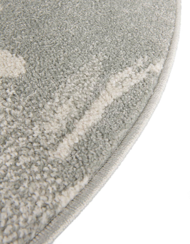 Gray 5' 3 x 5' 3 Whimsy Kids Round Area Rug for Baby Nursery, Toddler Playroom, Bedrooms