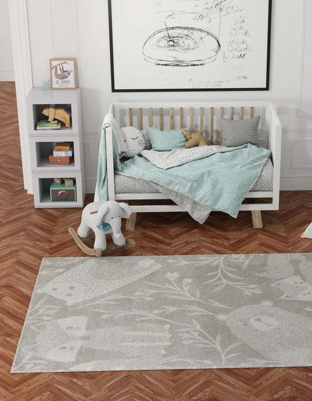 Gray 2' 2 x 2' 11 Whimsy Kids Rectangle Area Rug for Baby Nursery, Toddler Playroom, Bedrooms Playful Fun Design Easy Clean Carpet for Sale at Rug Engine