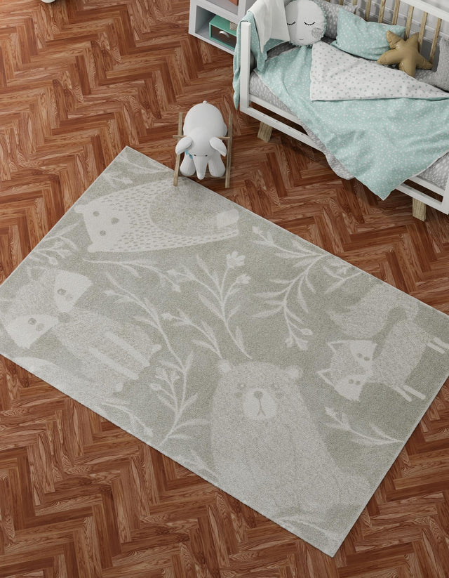 Gray 2' 2 x 2' 11 Whimsy Kids Rectangle Area Rug for Baby Nursery, Toddler Playroom, Bedrooms Playful Fun Design Easy Clean Carpet for Sale at Rug Engine