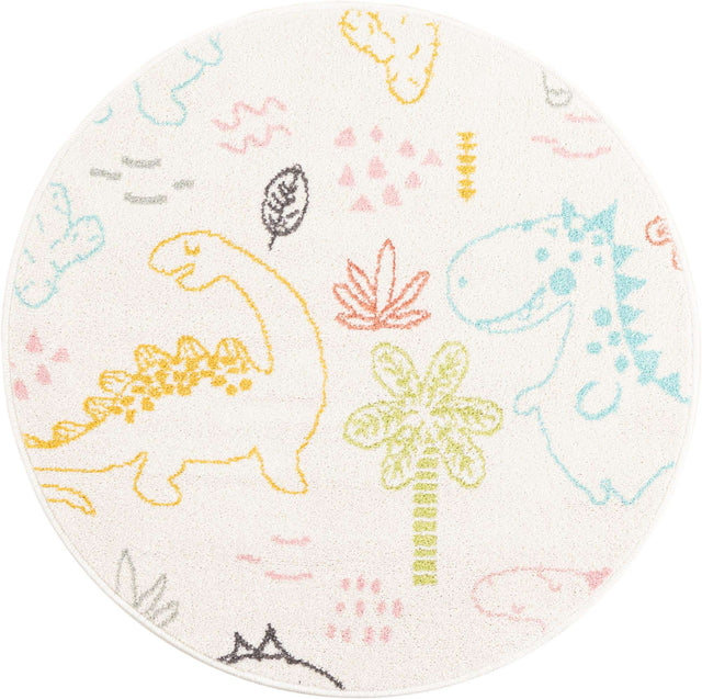 Ivory 3' 3 x 3' 3 Whimsy Kids Round Area Rug for Baby Nursery, Toddler Playroom, Bedrooms