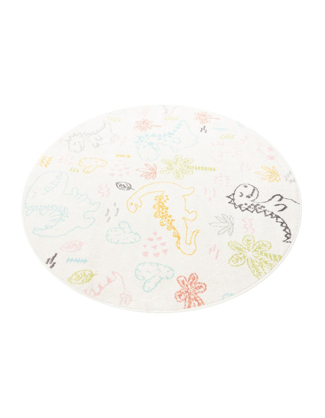Ivory 5' 3 x 5' 3 Whimsy Kids Round Area Rug for Baby Nursery, Toddler Playroom, Bedrooms