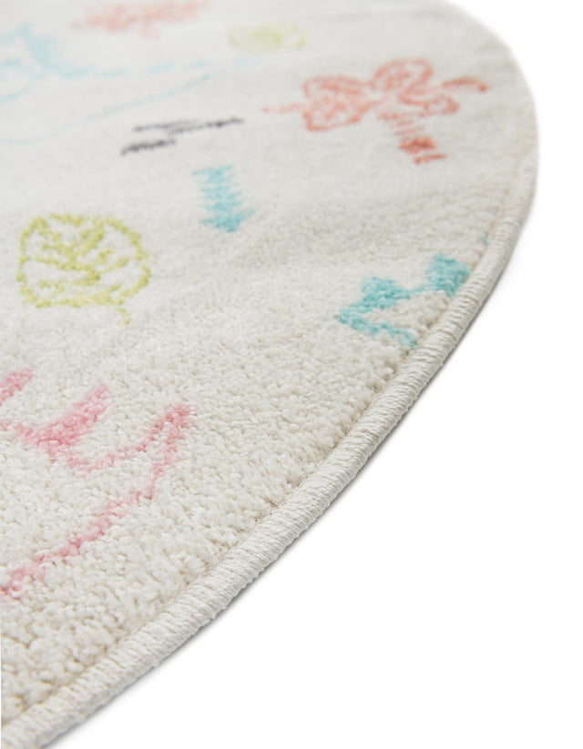 Ivory 3' 3 x 3' 3 Whimsy Kids Round Area Rug for Baby Nursery, Toddler Playroom, Bedrooms