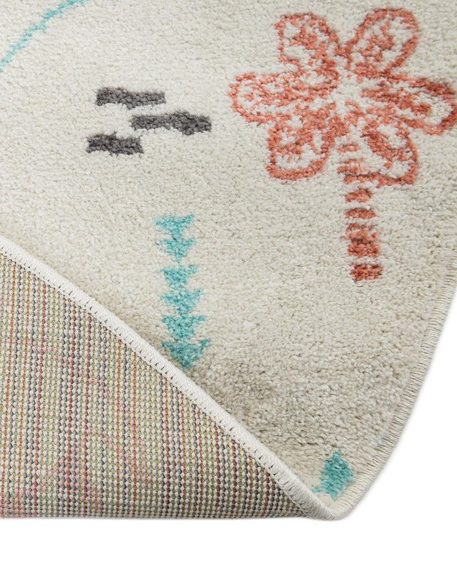 Ivory 5' 3 x 5' 3 Whimsy Kids Round Area Rug for Baby Nursery, Toddler Playroom, Bedrooms