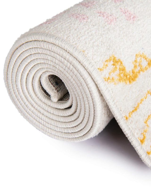 Ivory 5' 3 x 5' 3 Whimsy Kids Round Area Rug for Baby Nursery, Toddler Playroom, Bedrooms