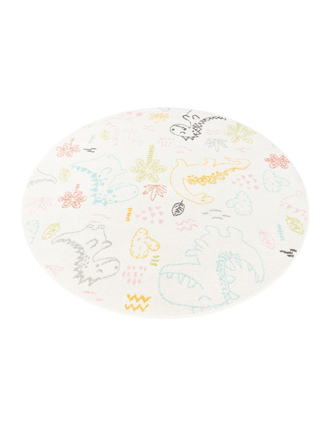 Ivory 5' 3 x 5' 3 Whimsy Kids Round Area Rug for Baby Nursery, Toddler Playroom, Bedrooms