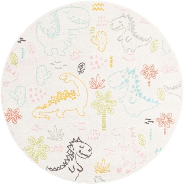 Ivory 5' 3 x 5' 3 Whimsy Kids Round Area Rug for Baby Nursery, Toddler Playroom, Bedrooms