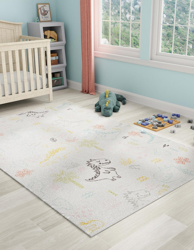 Ivory 7' 10 x 10' Whimsy Kids Rectangle Area Rug for Baby Nursery, Toddler Playroom, Bedrooms
