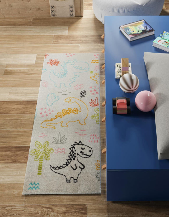 Ivory 2' 2 x 6' 1 Whimsy Kids Runner Area Rug for Baby Nursery, Toddler Playroom, Bedrooms Playful Fun Design Easy Clean Carpet for Sale at Rug Engine
