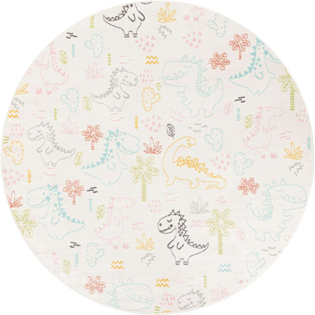 Ivory 7' 10 x 7' 10 Whimsy Kids Round Area Rug for Baby Nursery, Toddler Playroom, Bedrooms Playful Fun Design Easy Clean Carpet for Sale at Rug Engine