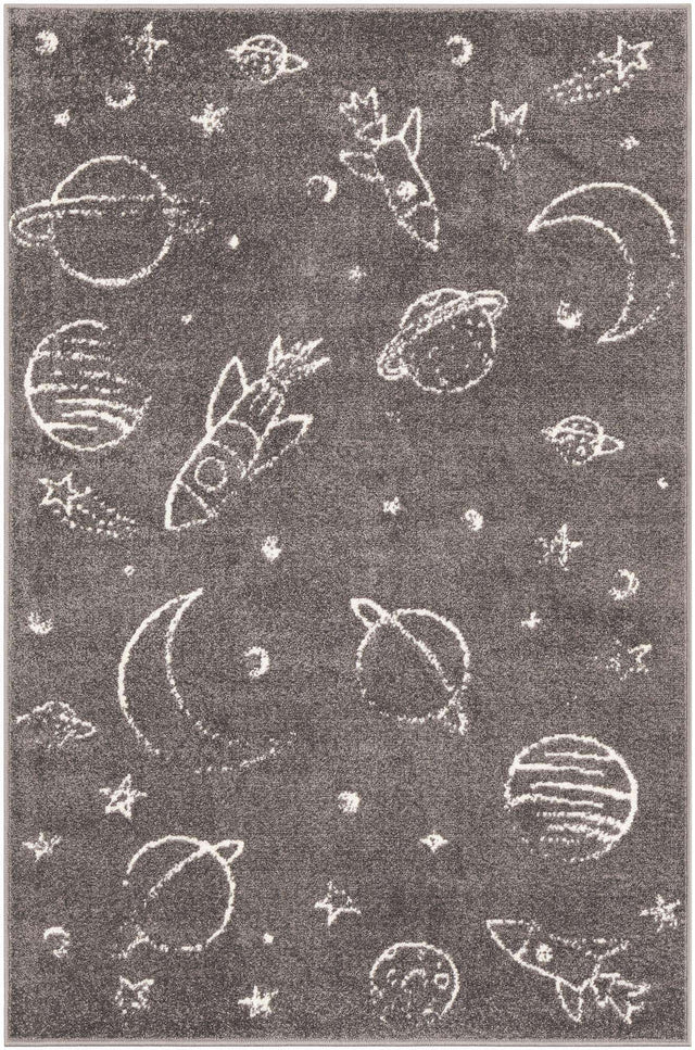 Gray 3' 11 x 5' 11 Whimsy Kids Rectangle Area Rug for Baby Nursery, Toddler Playroom, Bedrooms Playful Fun Design Easy Clean Carpet for Sale at Rug Engine