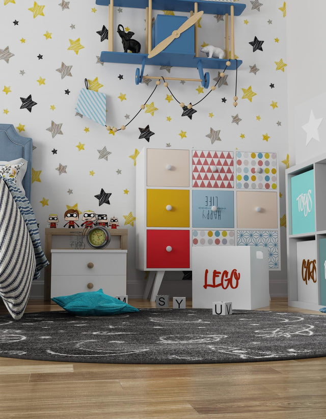 Gray 3' 3 x 3' 3 Whimsy Kids Round Area Rug for Baby Nursery, Toddler Playroom, Bedrooms