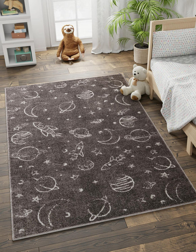 Gray 7' 10 x 10' Whimsy Kids Rectangle Area Rug for Baby Nursery, Toddler Playroom, Bedrooms