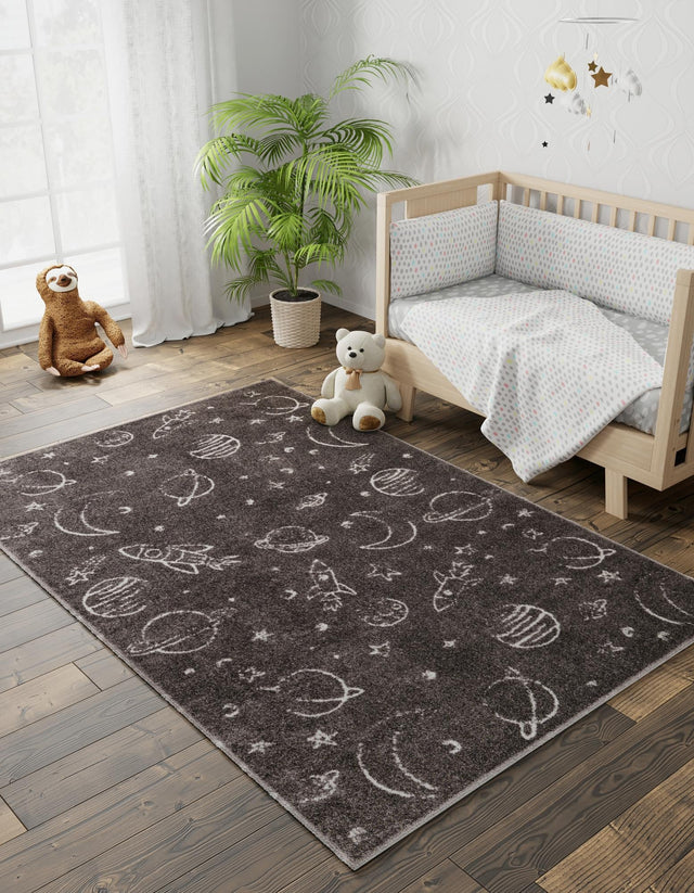 Gray 7' 10 x 10' Whimsy Kids Rectangle Area Rug for Baby Nursery, Toddler Playroom, Bedrooms