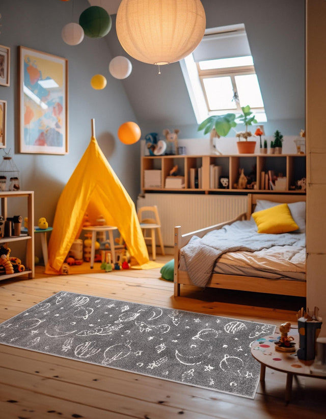 Gray 2' 2 x 6' 1 Whimsy Kids Runner Area Rug for Baby Nursery, Toddler Playroom, Bedrooms