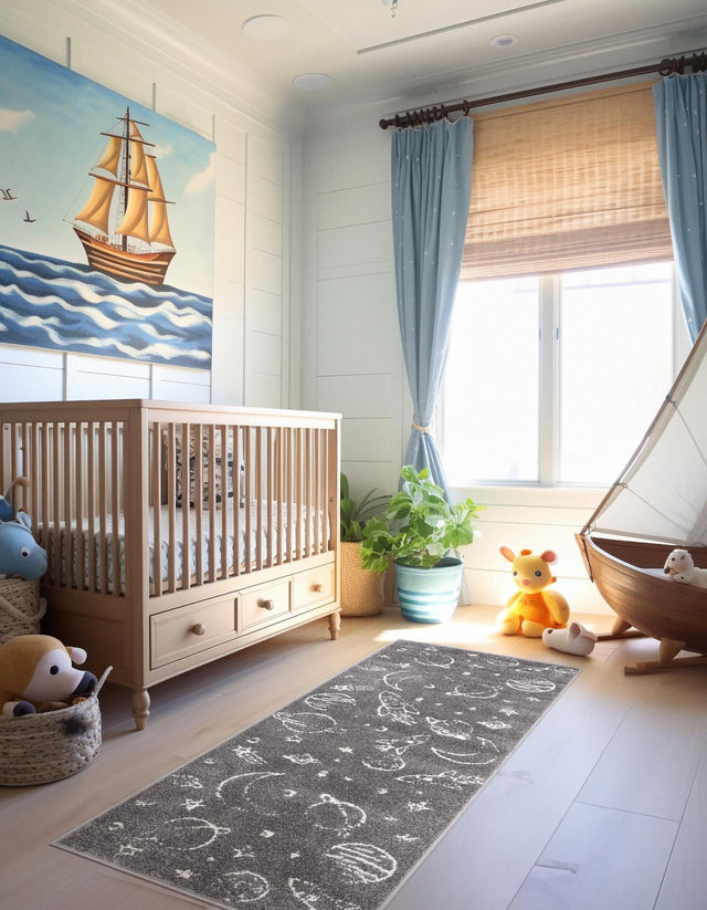 Gray 2' 2 x 3' 11 Whimsy Kids Runner Area Rug for Baby Nursery, Toddler Playroom, Bedrooms