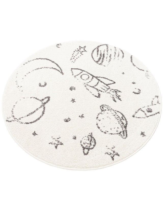 Ivory 3' 3 x 3' 3 Whimsy Kids Round Area Rug for Baby Nursery, Toddler Playroom, Bedrooms