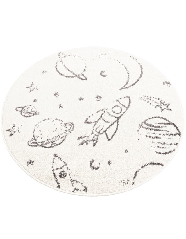 Ivory 3' 3 x 3' 3 Whimsy Kids Round Area Rug for Baby Nursery, Toddler Playroom, Bedrooms