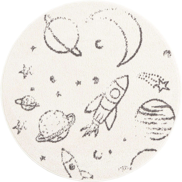 Ivory 3' 3 x 3' 3 Whimsy Kids Round Area Rug for Baby Nursery, Toddler Playroom, Bedrooms