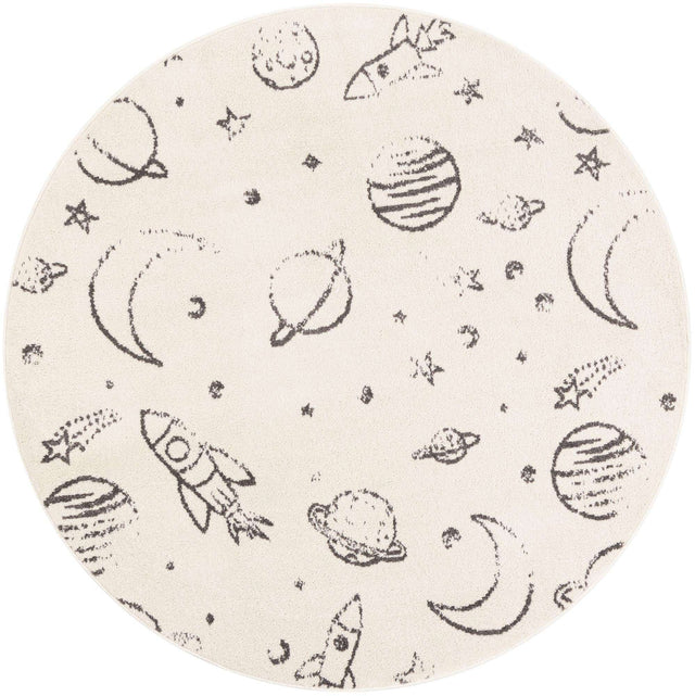 Ivory 5' 3 x 5' 3 Whimsy Kids Round Area Rug for Baby Nursery, Toddler Playroom, Bedrooms