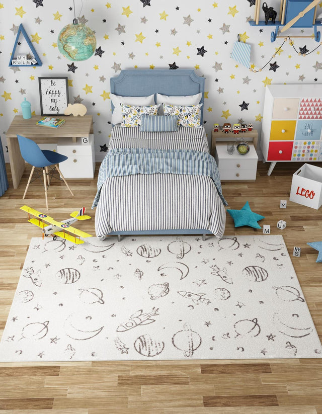 Ivory 3' 11 x 5' 11 Whimsy Kids Rectangle Area Rug for Baby Nursery, Toddler Playroom, Bedrooms