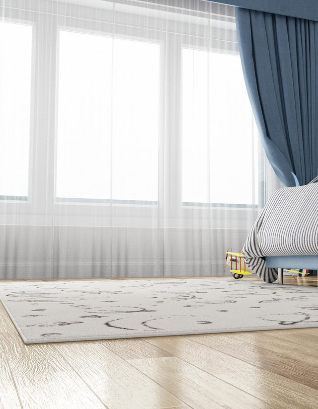 Ivory 3' 11 x 5' 11 Whimsy Kids Rectangle Area Rug for Baby Nursery, Toddler Playroom, Bedrooms