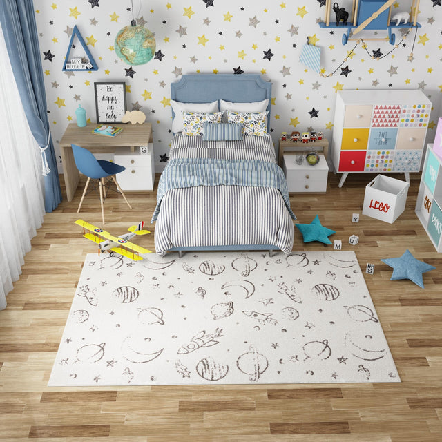 Ivory 2' 2 x 2' 11 Whimsy Kids Rectangle Area Rug for Baby Nursery, Toddler Playroom, Bedrooms