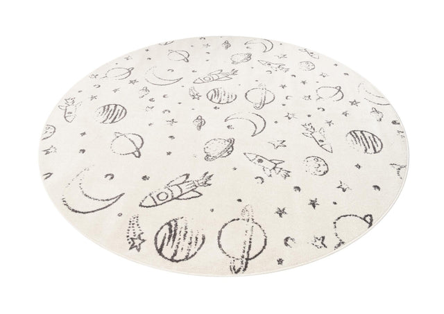 Ivory 7' 10 x 7' 10 Whimsy Kids Round Area Rug for Baby Nursery, Toddler Playroom, Bedrooms