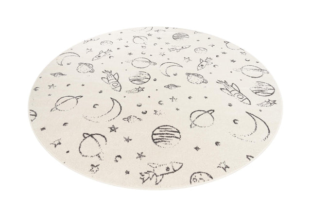 Ivory 7' 10 x 7' 10 Whimsy Kids Round Area Rug for Baby Nursery, Toddler Playroom, Bedrooms
