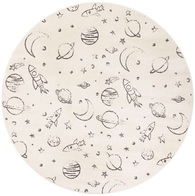 Ivory 7' 10 x 7' 10 Whimsy Kids Round Area Rug for Baby Nursery, Toddler Playroom, Bedrooms