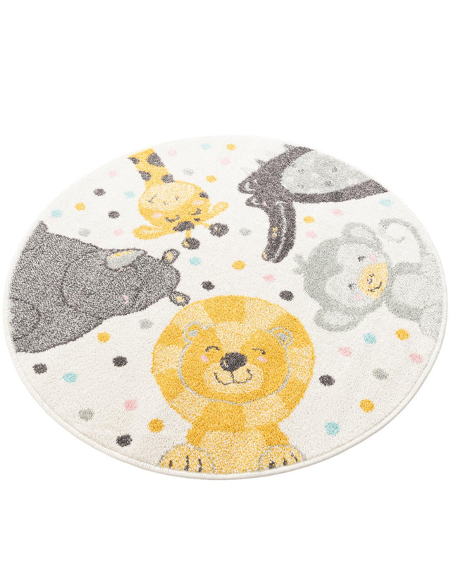 Ivory 3' 3 x 3' 3 Whimsy Kids Round Area Rug for Baby Nursery, Toddler Playroom, Bedrooms Playful Fun Design Easy Clean Carpet for Sale at Rug Engine