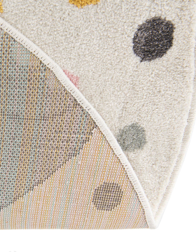 Ivory 5' 3 x 5' 3 Whimsy Kids Round Area Rug for Baby Nursery, Toddler Playroom, Bedrooms