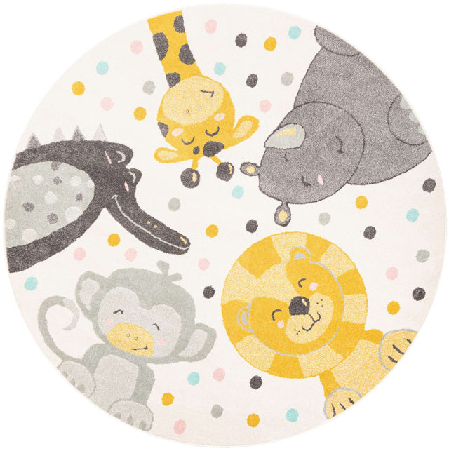 Ivory 7' 10 x 7' 10 Whimsy Kids Round Area Rug for Baby Nursery, Toddler Playroom, Bedrooms Playful Fun Design Easy Clean Carpet for Sale at Rug Engine