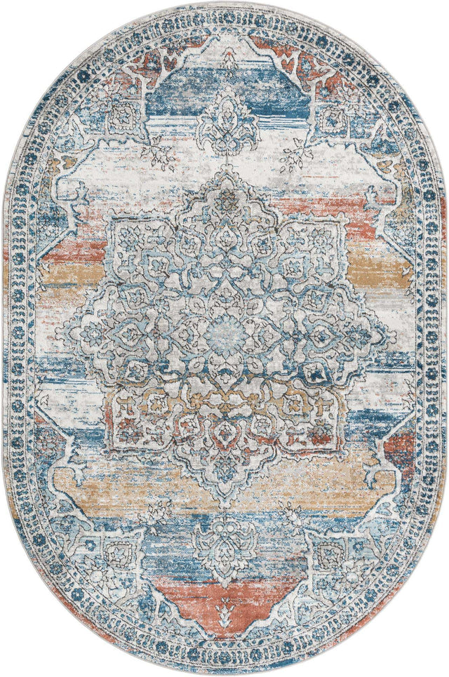 Multicolor 6' 1 x 9' Nyla Oval Area Rug 100% Polypropylene Traditional Classic Carpet for Living Room, Kitchen, Bedroom, Dining, Office for Sale at Rug Engine