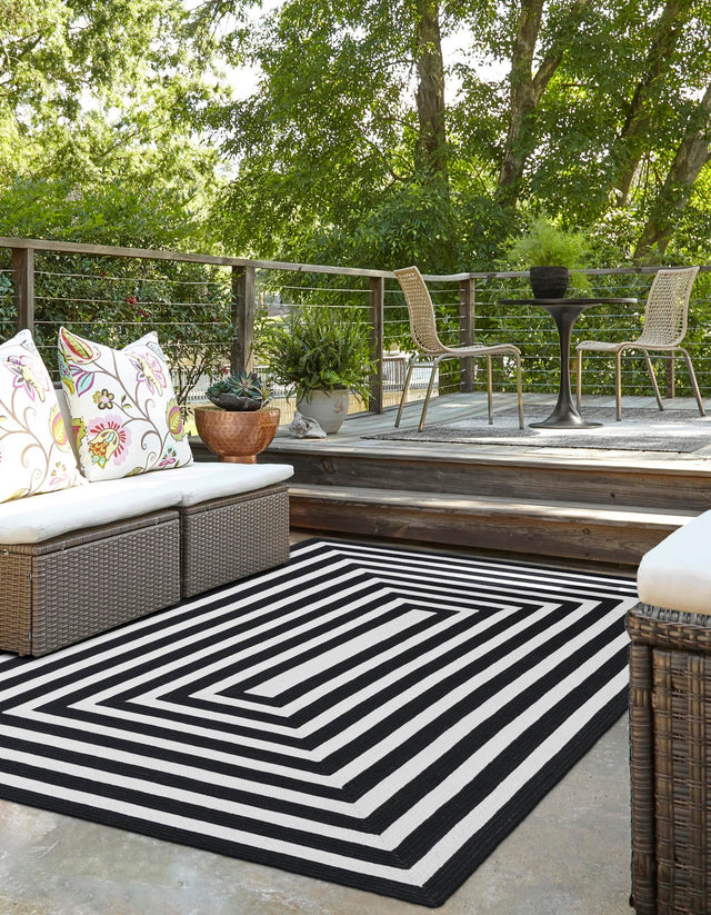 Washable Black and White 9' x 12' Eco Verse Indoor Outdoor Washable Rectangle Area Rug Easy to Clean Stain Resistant & Durable Weather Resistant for Patio, Deck, Terrace, Balcony, Porch 100% PET Polyester (Recycled Plastic Bottles) for Sale at Rug Engine