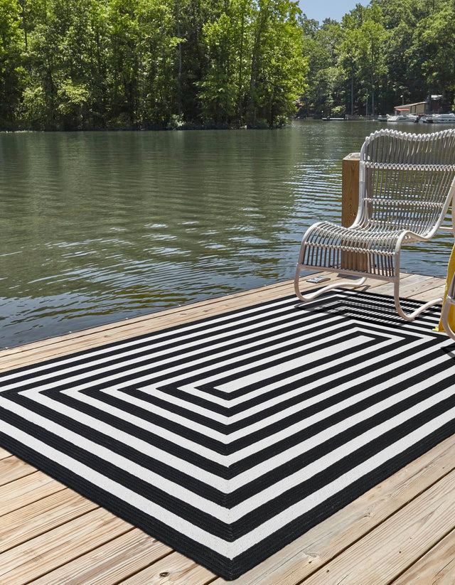 Washable Black and White 5' 3 x 8' Eco Verse Indoor Outdoor Washable Rectangle Area Rug Easy to Clean Stain Resistant & Durable Weather Resistant for Patio, Deck, Terrace, Balcony, Porch 100% PET Polyester (Recycled Plastic Bottles) for Sale at Rug Engine
