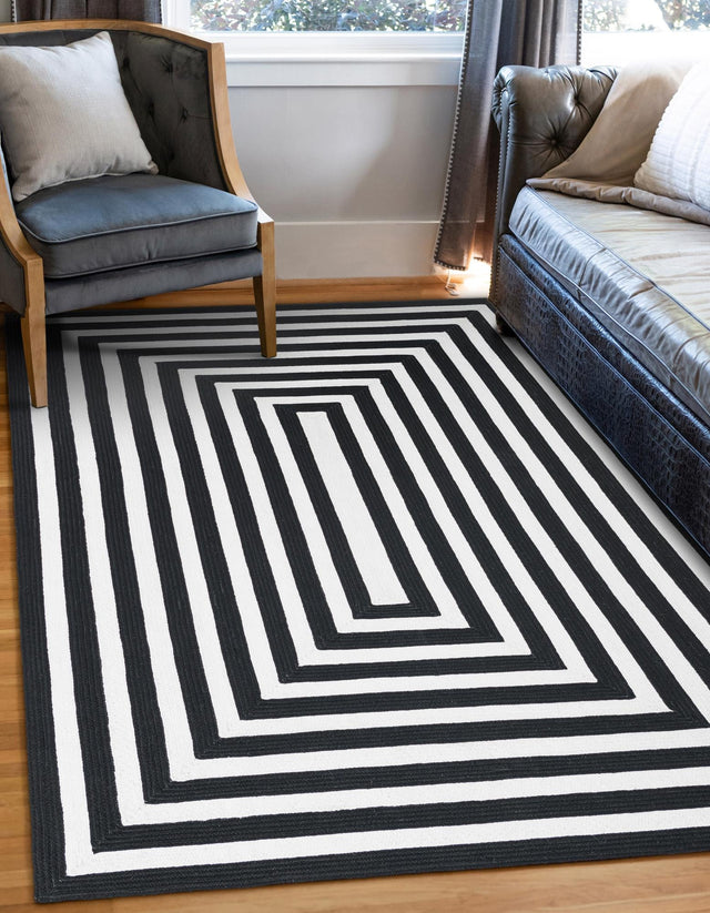 Washable Black and White 7' 10 x 10' Eco Verse Indoor Outdoor Washable Rectangle Area Rug Easy to Clean Stain Resistant & Durable Weather Resistant for Patio, Deck, Terrace, Balcony, Porch 100% PET Polyester (Recycled Plastic Bottles) for Sale at Rug Engine