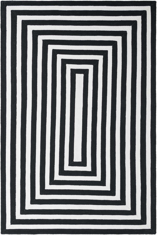 Washable Black and White 5' 3 x 8' Eco Verse Indoor Outdoor Washable Rectangle Area Rug Easy to Clean Stain Resistant & Durable Weather Resistant for Patio, Deck, Terrace, Balcony, Porch 100% PET Polyester (Recycled Plastic Bottles) for Sale at Rug Engine