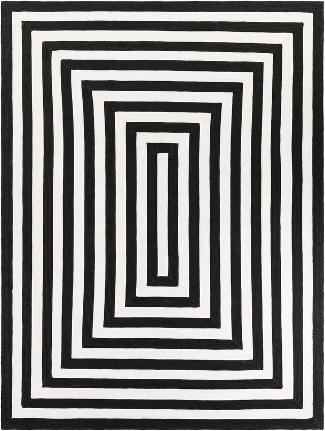 Washable Black and White 9' x 12' Eco Verse Indoor Outdoor Washable Rectangle Area Rug Easy to Clean Stain Resistant & Durable Weather Resistant for Patio, Deck, Terrace, Balcony, Porch 100% PET Polyester (Recycled Plastic Bottles) for Sale at Rug Engine