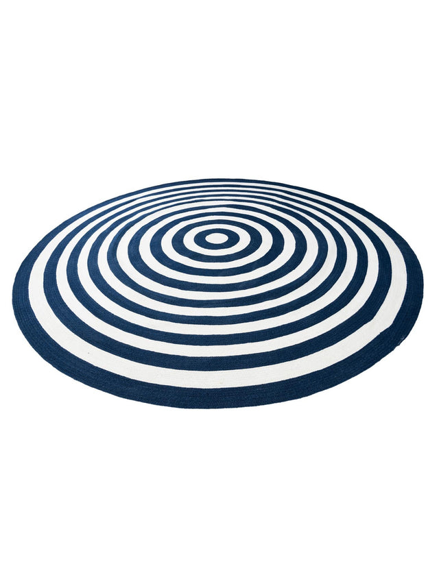 Washable Navy Blue and White 10' x 10' Eco Verse Indoor Outdoor Washable Round Area Rug Easy to Clean Stain Resistant & Durable Weather Resistant for Patio, Deck, Terrace, Balcony, Porch 100% PET Polyester (Recycled Plastic Bottles) for Sale at Rug Engine