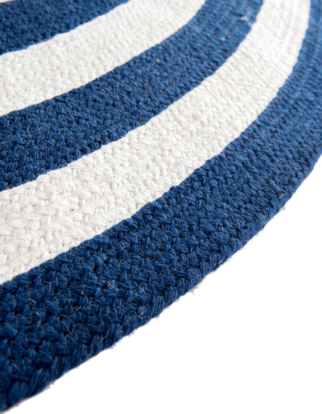 Washable Navy Blue and White 5' 3 x 5' 3 Eco Verse Indoor Outdoor Washable Round Area Rug Easy to Clean Stain Resistant & Durable Weather Resistant for Patio, Deck, Terrace, Balcony, Porch 100% PET Polyester (Recycled Plastic Bottles) for Sale at Rug Engine
