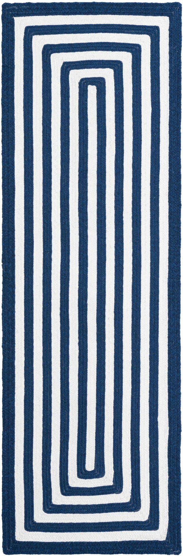 Washable Navy Blue and White 2' x 6' 1 Eco Verse Indoor Outdoor Washable Runner Area Rug Easy to Clean Stain Resistant & Durable Weather Resistant for Patio, Deck, Terrace, Balcony, Porch 100% PET Polyester (Recycled Plastic Bottles) for Sale at Rug Engine